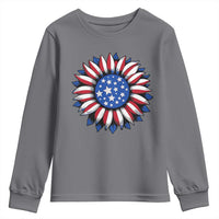 Sunflower American Flag Youth Sweatshirt Floral USA 4th of July Merica - Wonder Print Shop