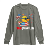 Funny July 4th Long Sleeve Shirt Patriotic Duck Firequacker American Flag - Wonder Print Shop