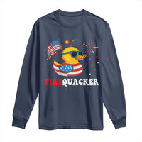 Funny July 4th Long Sleeve Shirt Patriotic Duck Firequacker American Flag - Wonder Print Shop