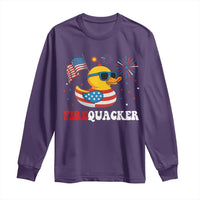 Funny July 4th Long Sleeve Shirt Patriotic Duck Firequacker American Flag - Wonder Print Shop