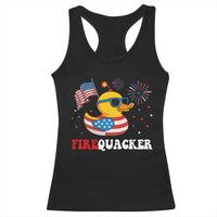 Funny July 4th Racerback Tank Top Patriotic Duck Firequacker American Flag - Wonder Print Shop