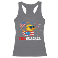 Funny July 4th Racerback Tank Top Patriotic Duck Firequacker American Flag - Wonder Print Shop