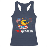 Funny July 4th Racerback Tank Top Patriotic Duck Firequacker American Flag - Wonder Print Shop