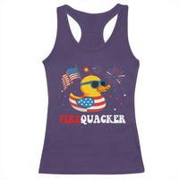 Funny July 4th Racerback Tank Top Patriotic Duck Firequacker American Flag - Wonder Print Shop