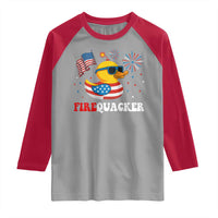 Funny July 4th Raglan Shirt Patriotic Duck Firequacker American Flag - Wonder Print Shop