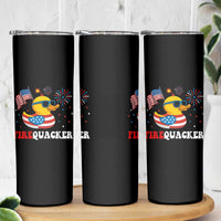 Funny July 4th Skinny Tumbler Patriotic Duck Firequacker American Flag - Wonder Print Shop