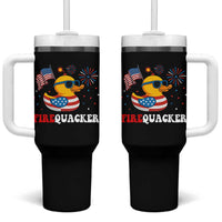 Funny July 4th Tumbler With Handle Patriotic Duck Firequacker American Flag - Wonder Print Shop