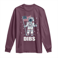 Funny Astronaut Dibs Moon Landing Long Sleeve Shirt Patriotic Space USA Meme for 4th of July - Wonder Print Shop
