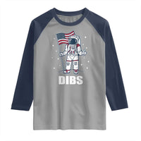 Funny Astronaut Dibs Moon Landing Raglan Shirt Patriotic Space USA Meme for 4th of July - Wonder Print Shop