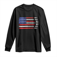 USA Flag Rocket Long Sleeve Shirt Patriotic Space Red White Blue 4th of July - Wonder Print Shop