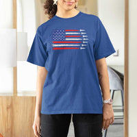USA Flag Rocket T Shirt For Women Patriotic Space Red White Blue 4th of July - Wonder Print Shop