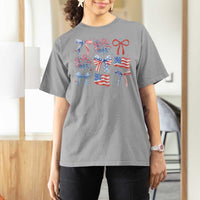Coquette 4th Of July T Shirt For Women Patriotic Bow American Flag - Wonder Print Shop