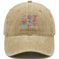 Coquette 4th Of July Washed Cotton Baseball Cap Patriotic Bow American Flag