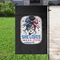 She Loves Jesus And America Too Garden Flag Christian 4th of July Messy Bun Flag - Wonder Print Shop