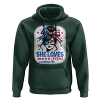 She Loves Jesus And America Too Hoodie Christian 4th of July Messy Bun Flag - Wonder Print Shop