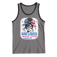 She Loves Jesus And America Too Tank Top Christian 4th of July Messy Bun Flag - Wonder Print Shop