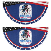 She Loves Jesus And America Too Patriotic Fan Flag Christian 4th of July Messy Bun Flag