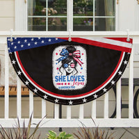 She Loves Jesus And America Too Patriotic Fan Flag Christian 4th of July Messy Bun Flag