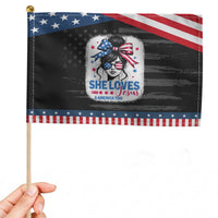 She Loves Jesus And America Too Patriotic Handheld Flag Christian 4th of July Messy Bun Flag