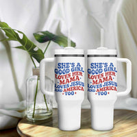 Good Girl Loves Mama Jesus and America Tumbler With Handle Retro Patriotic 4th of July USA - Wonder Print Shop