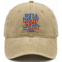 Good Girl Loves Mama Jesus and America Washed Cotton Baseball Cap Retro Patriotic 4th of July USA