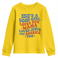 Good Girl Loves Mama Jesus and America Youth Sweatshirt Retro Patriotic 4th of July USA - Wonder Print Shop