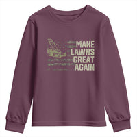 Funny Lawn Mower Dad Gardener Youth Sweatshirt Make Lawns Great Again Fathers Day American Flag - Wonder Print Shop