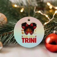 Little Miss Trinidad And Tobago Ceramic Ornament Afro Black Messy Bun Girl Trini Flag Bow