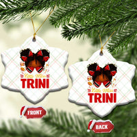 Little Miss Trinidad And Tobago Ceramic Ornament Afro Black Messy Bun Girl Trini Flag Bow