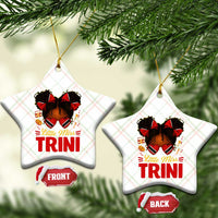 Little Miss Trinidad And Tobago Ceramic Ornament Afro Black Messy Bun Girl Trini Flag Bow