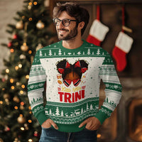 Little Miss Trinidad And Tobago Ugly Christmas Sweater Afro Black Messy Bun Girl Trini Flag Bow