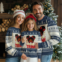 Little Miss Trinidad And Tobago Ugly Christmas Sweater Afro Black Messy Bun Girl Trini Flag Bow