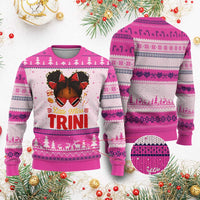 Little Miss Trinidad And Tobago Ugly Christmas Sweater Afro Black Messy Bun Girl Trini Flag Bow