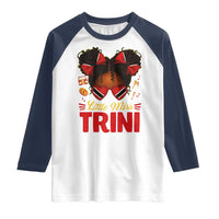Little Miss Trinidad And Tobago Raglan Shirt Afro Black Messy Bun Girl Trini Flag Bow