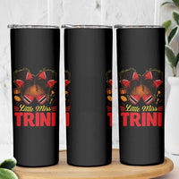 Little Miss Trinidad And Tobago Skinny Tumbler Afro Black Messy Bun Girl Trini Flag Bow