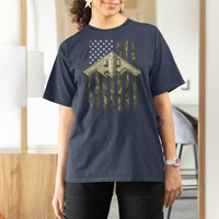 Retro Camo B2 Spirit T Shirt For Women B-2 Bomber Stealth Aircraft Camouflage US Flag Patriotic - Wonder Print Shop