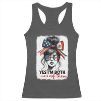 American Mexican Roots Racerback Tank Top Messy Bun Mexico America Half American Flag - Wonder Print Shop