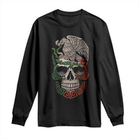 Mexico Coat of Arms Skull Long Sleeve Shirt Eagle Mexican Flag Mexico Heritage Roots - Wonder Print Shop
