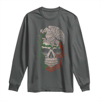 Mexico Coat of Arms Skull Long Sleeve Shirt Eagle Mexican Flag Mexico Heritage Roots - Wonder Print Shop