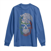 Mexico Coat of Arms Skull Long Sleeve Shirt Eagle Mexican Flag Mexico Heritage Roots - Wonder Print Shop