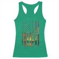 American Flag Fishing Racerback Tank Top Fish Fisher Fisherman Fishing Rod Sunset - Wonder Print Shop