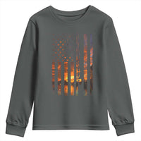American Flag Fishing Youth Sweatshirt Fish Fisher Fisherman Fishing Rod Sunset - Wonder Print Shop