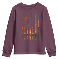 American Flag Fishing Youth Sweatshirt Fish Fisher Fisherman Fishing Rod Sunset - Wonder Print Shop