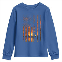 American Flag Fishing Youth Sweatshirt Fish Fisher Fisherman Fishing Rod Sunset - Wonder Print Shop
