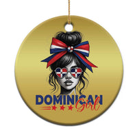 Dominican Girl Christmas Ornament Messy Bun Caribbean Dominican Republic DR Flag - Wonder Print Shop