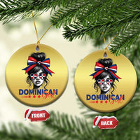 Dominican Girl Christmas Ornament Messy Bun Caribbean Dominican Republic DR Flag - Wonder Print Shop