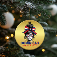 Dominican Girl Christmas Ornament Messy Bun Caribbean Dominican Republic DR Flag - Wonder Print Shop