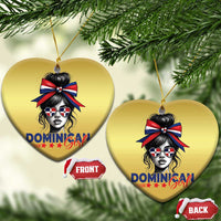 Dominican Girl Christmas Ornament Messy Bun Caribbean Dominican Republic DR Flag - Wonder Print Shop