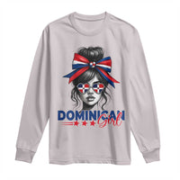 Dominican Girl Long Sleeve Shirt Messy Bun Caribbean Dominican Republic DR Flag - Wonder Print Shop