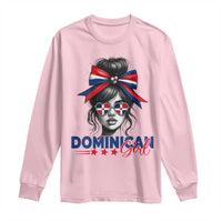 Dominican Girl Long Sleeve Shirt Messy Bun Caribbean Dominican Republic DR Flag - Wonder Print Shop